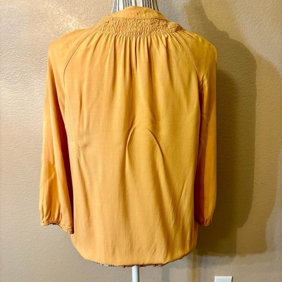 Antilia Femme Blouse Large Light Orange Peasant Smocked Hem 3/4 Slvs Rayon Boho - Picture 5 of 12